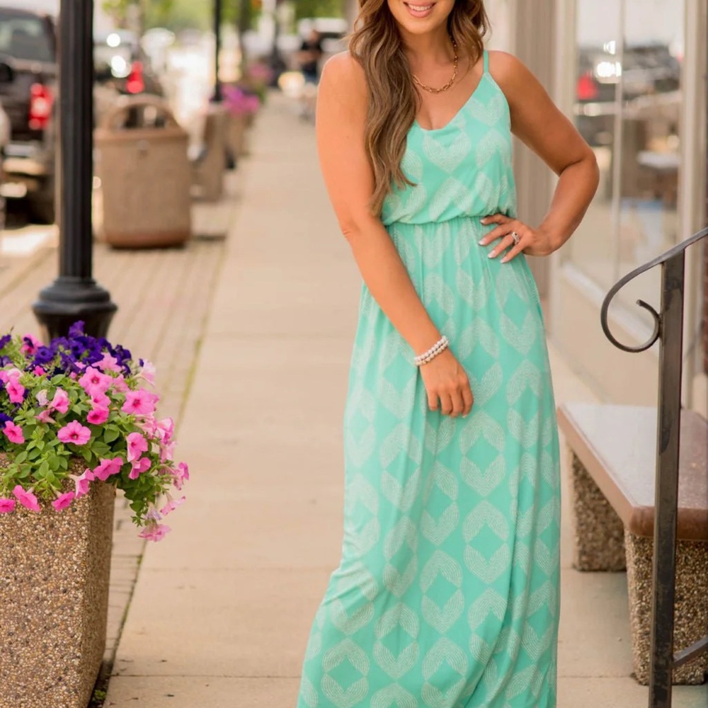 Teal Geometric Maxi Dress